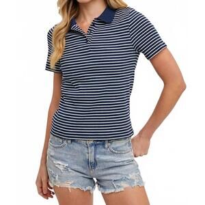 NEW BLUIVY short sleeve stripe polo shirt in navy